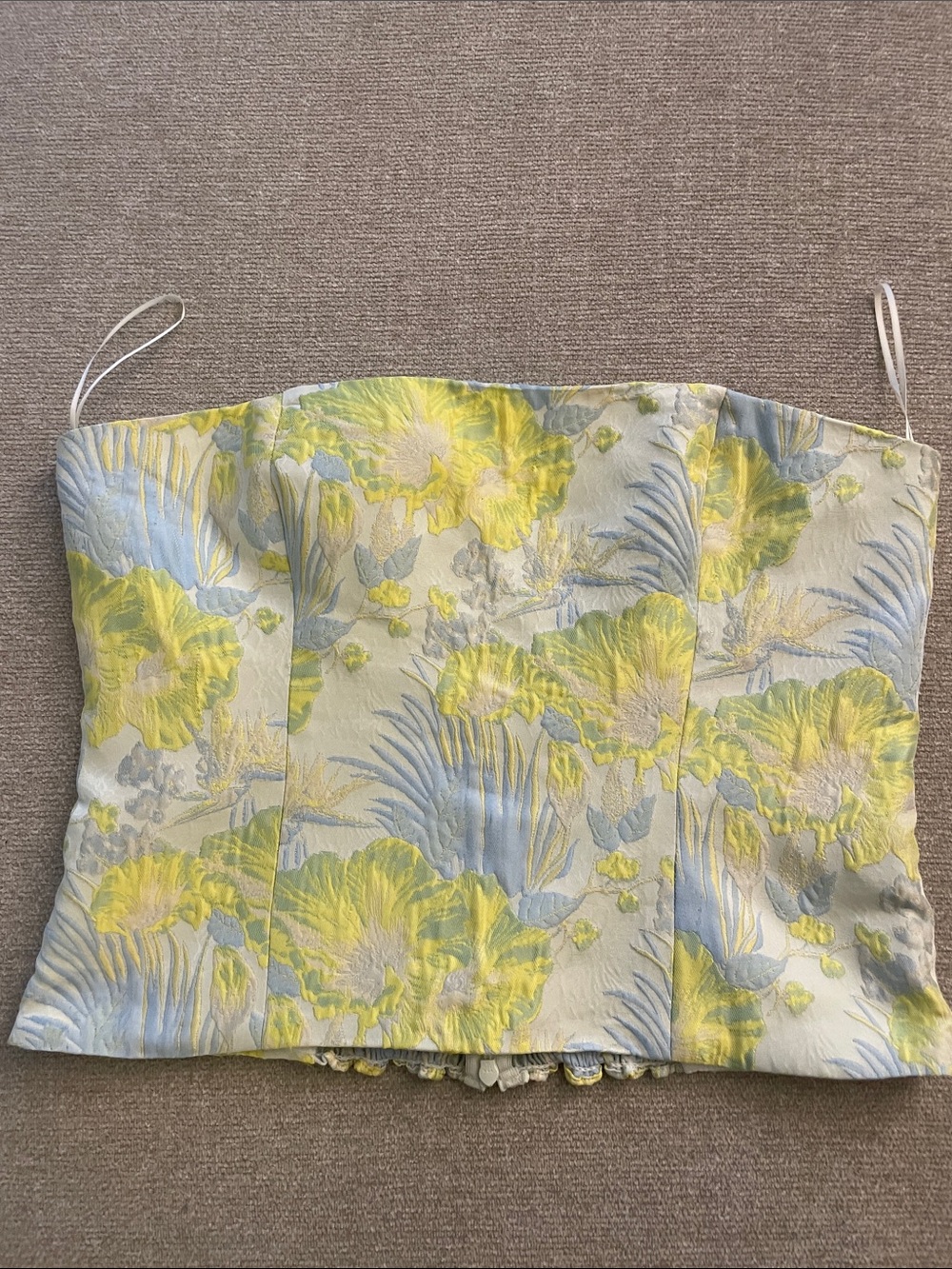 Reformation Strapless Floral Bustier in Yellow & Light Blue